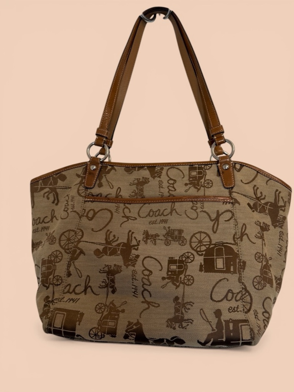 Coach Y2K Modern Vintage late 2009 Tan Signature Canvas Tote with Carriage Print - Picture 2 of 15